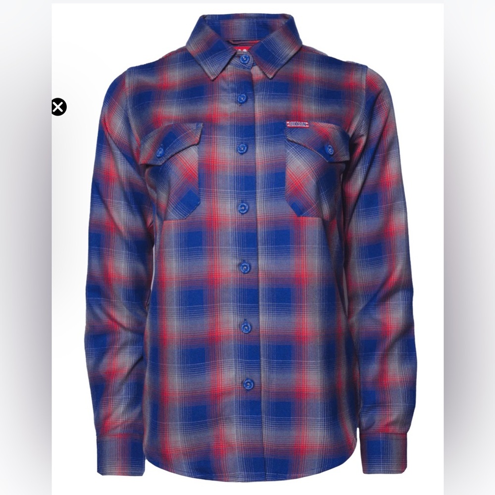 DIXXON Women’s Th Goat Plaid Flannel Shirt - Blue and Red